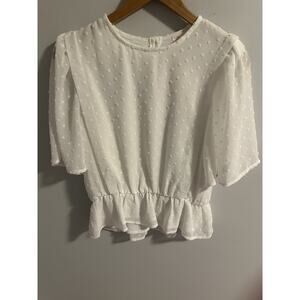 White Swiss Dot Peplum Blouse Women’s S Flutter Sleeve Top Festival Fairy NWT
